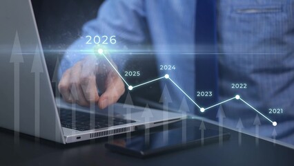 Businessman hand drawing a growing chart, showing 2026 targets and profit growth forecast