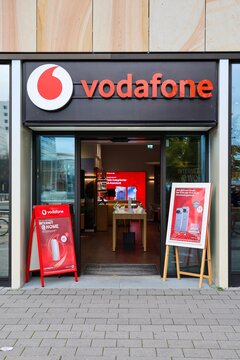 Kiel, Germany - 05. November 2025: Vodafone telecommunications storefront with brand logo