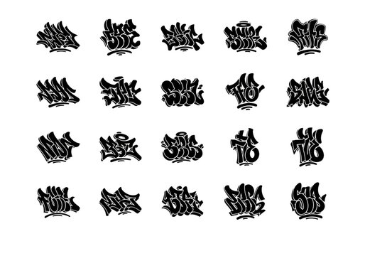 Vector collection of twenty hand-drawn graffiti throw-up styles. An isolated set of urban street art lettering for creative projects