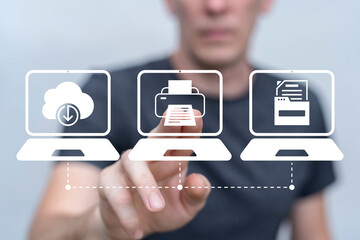 Print Printing Business Technology. General Networking Printer Office Polygraphy Paperwork Concept.
