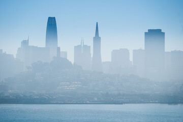 The Transamerica Pyramid, Salesforce Tower and skyscraper of San Francisco.. Viewed from the bay area.