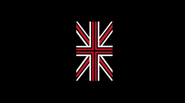 Stylized vertical graphic of the United Kingdom flag on a black background, depicting British national identity and patriotism.