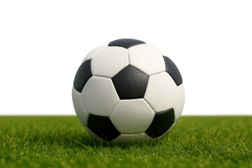 Fototapeta premium Soccer ball resting on green grass, ready for a game or sports competition, with a transparent background