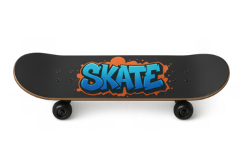 Skateboard deck with graffiti street art style lettering skate text vector illustration on transparent background