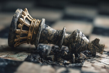 A chess king falling apart. Chess game