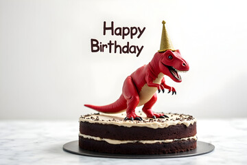 Happy Birthday Funny Rex on chocolate layer cake
