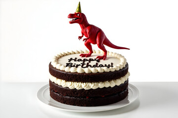 Happy Birthday Funny Rex chocolate cake with party hat