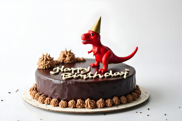 Happy Birthday Funny Rex chocolate cream cake with hat