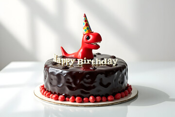 Happy Birthday Funny Rex glossy chocolate birthday cake