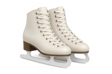 White classic figure skates, pair of ice skating boots for winter sport activity and recreation, transparent background