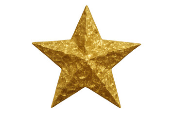 Fototapeta premium Golden grungy textured star symbol with crumpled foil surface for award winning success concept on transparent background