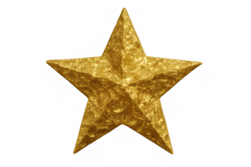 Golden grungy textured star symbol with crumpled foil surface for award winning success concept on transparent background