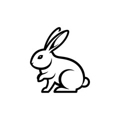 Obraz premium Sleek minimalist black outline illustration of a sitting rabbit, simple animal graphic icon design
