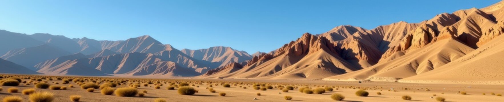 Sun-baked desert terrain with rugged peaks under a clear sky in Iran's Zagros Mountains, desert, vast