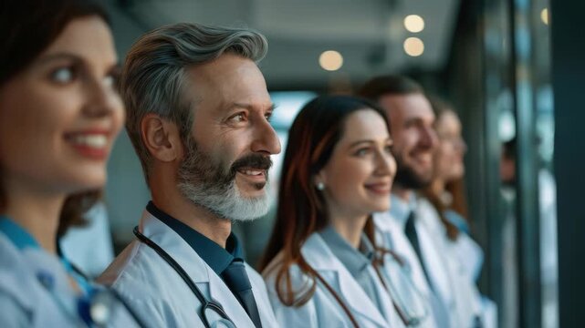 A team of healthcare professionals smiling and posing together