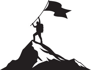 Mountain Peak Victory Silhouette – Minimalist Black & White Vector Icon of Achievement and Outdoor Conquest