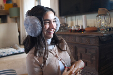young girl reciving christmas gifts