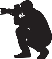"Photographer Silhouette Icon | Black Vector of Crouching Camera Operator for Media, Art & Design"