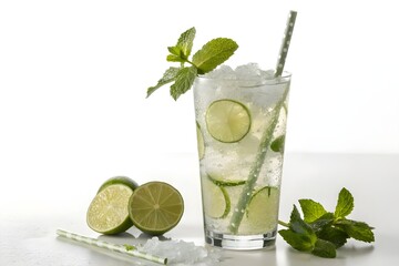 Mint Lime Cocktail Highball on White