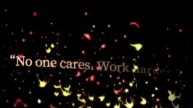 Inspirational quote no one cares work harder with abstract background in black red and yellow hues