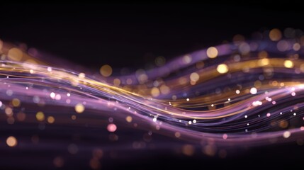 Abstract futuristic background with purple and gold glowing neon moving high speed wave lines and bokeh lights. Visualization of sound waves. Data transfer concept. Fantastic wallpaper.