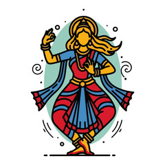 Stylized Indian Classical Dancer Vector. Traditional Dance of India Illustration.