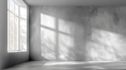 abstract. minimalistic background for product presentation. walls in  large empty room. can full of sunlight. Loft wall or minimalist wall. Shadow, light from windows to plaster wall.