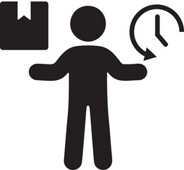 Person managing parcel delivery time icon concept
