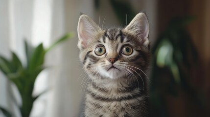 surprised cat make big eyes. American shorthair surprised cat or kitten funny face big eyes, cute, domestic, kitten, feline, Emotional surprised, kitty, wow