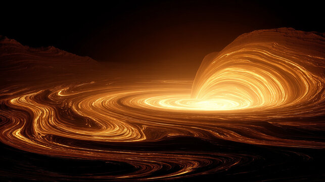 Massive black hole radiates bright hyperrealistic glow with swirling light and cosmic energy symbolizing mystery, power, and the vastness of the universe in vivid detail