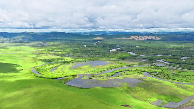 Aerial photography of the Morge River in August