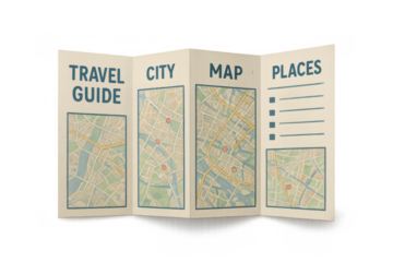 Travel guide city map showing places and routes for tourism, navigation, and vacation planning on transparent background