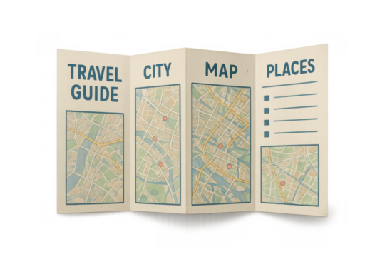 Travel guide city map showing places and routes for tourism, navigation, and vacation planning on transparent background - Powered by Adobe