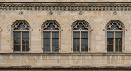 Detailed stone architecture of a historical Renaissance building showcasing classical symmetry, geometric precision, and intricate window framing, monument, window, stucco