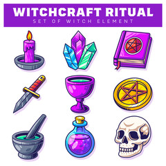 Witchcraft Ritual and Magic Potion for Chemistry, Horror, and Witch Decoration Vector Illustration Design