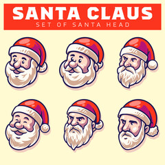 Santa Claus Head with Various Expressions Vector Illustration Design