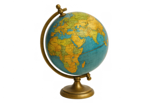 Old world globe showing travel, education, geography, and exploration with transparent background