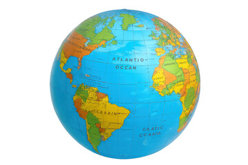 Naklejka premium Geographic world globe with various continents and oceans providing learning, travel, and environmental concepts. Transparent background