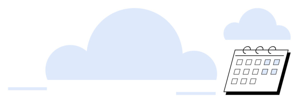 Minimalist design with abstract clouds and a calendar. Ideal for time planning, organization, scheduling, productivity, weather apps, appointments, task reminders. A simple flat metaphor