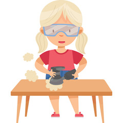 Young Girl Wearing Safety Goggles Engaged In A Science Experiment With Bubbling Concoction On A Wooden Table With A Transparent Background