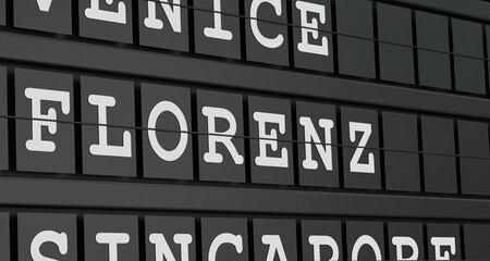 Obraz premium Florenz, Italy, travel destination, airport departure board. Tourism, booking, vacation, travel, holiday, journey. 3D illustration