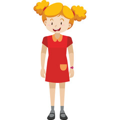 Young Girl With Blonde Pigtails And A Red Dress Standing And Smiling With A Transparent Background