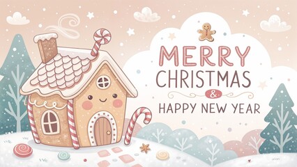Cute Gingerbread House Merry Christmas & Happy New Year Card