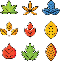 Colorful Stylized Autumn Leaves Collection