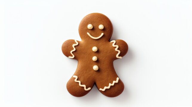 A single gingerbread man cookie on white background