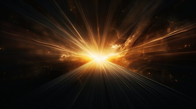 Golden rays burst from a dark space, creating a radiant pathway
