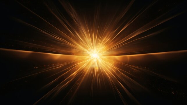 Golden rays of light bursting from a central point in dark space