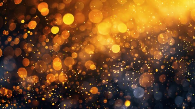 Golden and brown bokeh lights on black background - Powered by Adobe