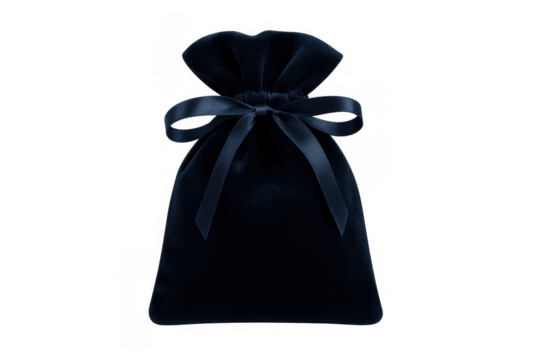 Velvet pouch in a dark blue color, tied with a matching ribbon, offering elegant packaging for jewelry, gifts, or precious items