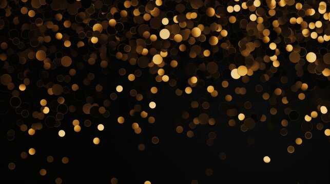 Golden confetti falling on black background - Powered by Adobe